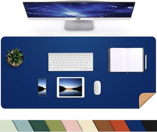 AFIING Cork Desk Mat, Sapphire Blue, 35.4" x 17" | Natural Cork & PU Leather, Non-Slip, Waterproof, Large Mouse Pad for Office, Home & Gaming
