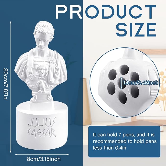 Jecery Ides of March Pencil Holder Julius Caesar Ides of March Pen and Pencil Holder Resin Julius Caesar Funny Bust Statue Pen for Desk Teacher Office Organizers Gift Decor