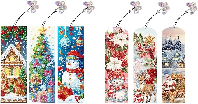 ARTopet 6Pcs DIY Diamond Art Painting Bookmarks with Colorful Butterfly Pendant PET Bookmark Ornament Double Sided Pattern Single Sided Diamond Book Marker Clip Gifts Tags-02