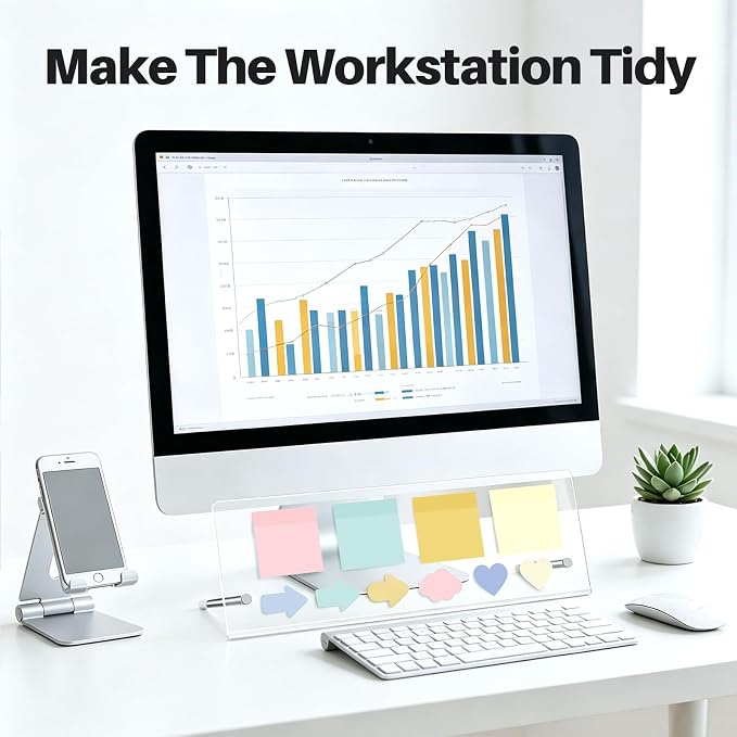 Monitor Memo Board Holder 14"x5", Office Organization Memo Holders for Computer Sticky Note Holder, Space-Saving Under Monitor, Movable & Reusable, Screen Saver for Office & Home Desktop Decor