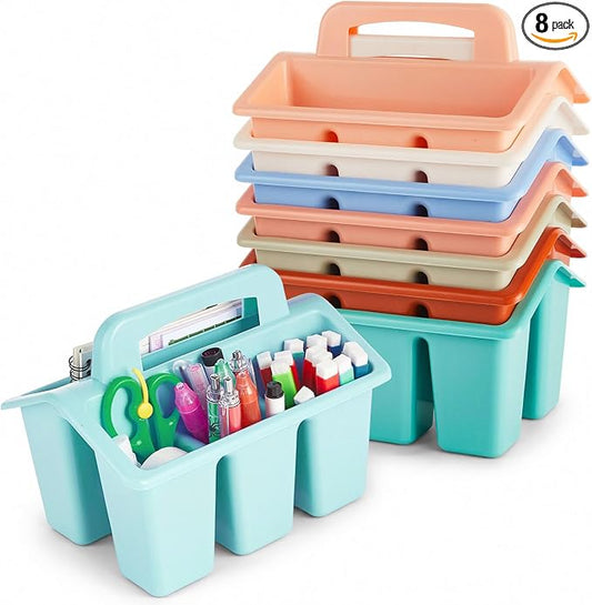 8 Pack Classroom Caddy Storage Basket with Handle 4 Compartment Storage Caddy Plastic Arts Crafts Caddies Protable Classroom Craft Caddies for Kids Schools Art Craft Supplies(Boho)