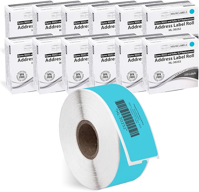 HOUSELABELS Compatible DYMO 30252 Blue Address Labels (1-1/8" x 3-1/2"), Strong Permanent Adhesive, Compatible with DYMO LW 450, 4XL, Rollo & Zebra Desktop Printers, 48 Rolls /4200 Labels