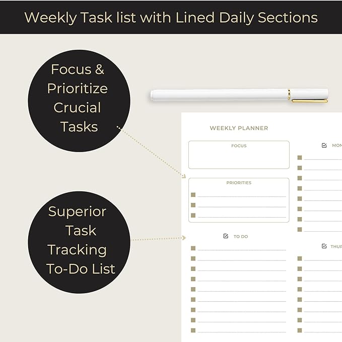 BLU MONACO | Undated Weekly Planner Notepad | Gold Edge Desk Pad 8.5 x 11 with Tear Off Sheets | Weekly Planner with To Do List for Work Desk Organization
