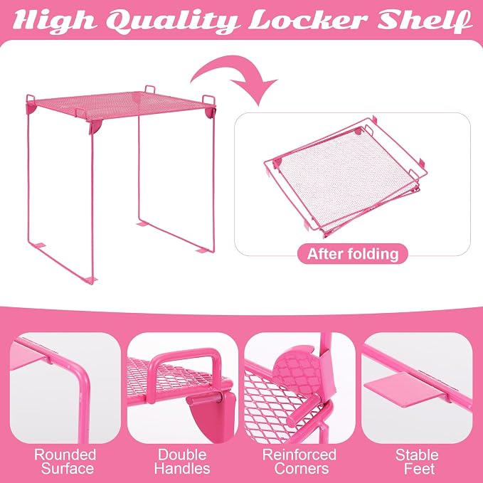 12 Pcs Locker Organizer and Decorating Kit, First Day of School Essentials Marble Print board with Markers Locker Shelf Plush Area Rug String Light Mirror Magnetic Cup and Magnet (Rose Red)