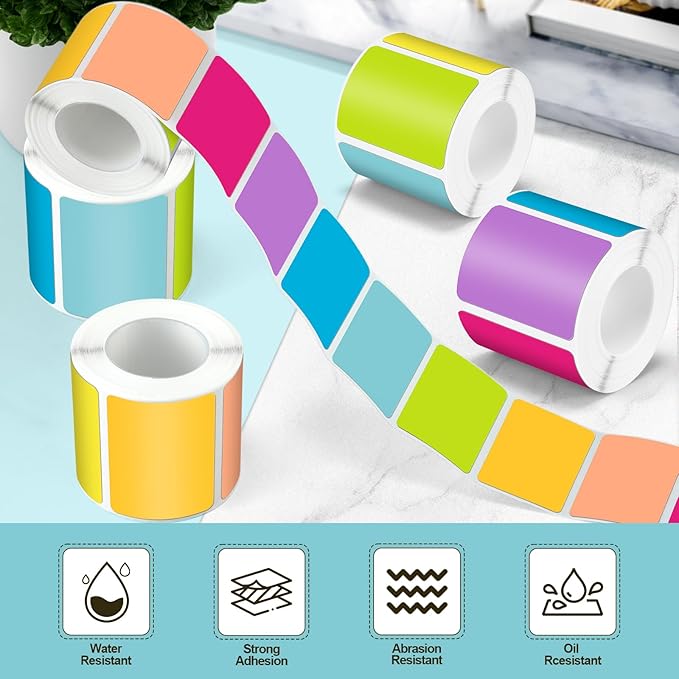 Ctosree 240 Pcs/ 1 Roll Square Thermal Sticker Labels Self Adhesive Direct Thermal Labels Multipurpose Printer Paper for DIY, Name Tag, 1.18 x 1.57 inches/ 30 x 40 mm(Vibrant Color)