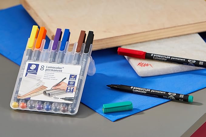 STAEDTLER Lumocolor Permanent Pen 317 Medium 1.0mm Line - Assorted Colours (Pack of 8) (317 WP8 ST), pack of 8