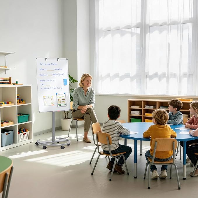 MAKELLO Rolling Whiteboard 3' x 2', Height Adjustable Dry Erase Board on Wheels, Mobile White Board for Office School Classroom Home Restaurant, Aluminum Frame, 36x24 in
