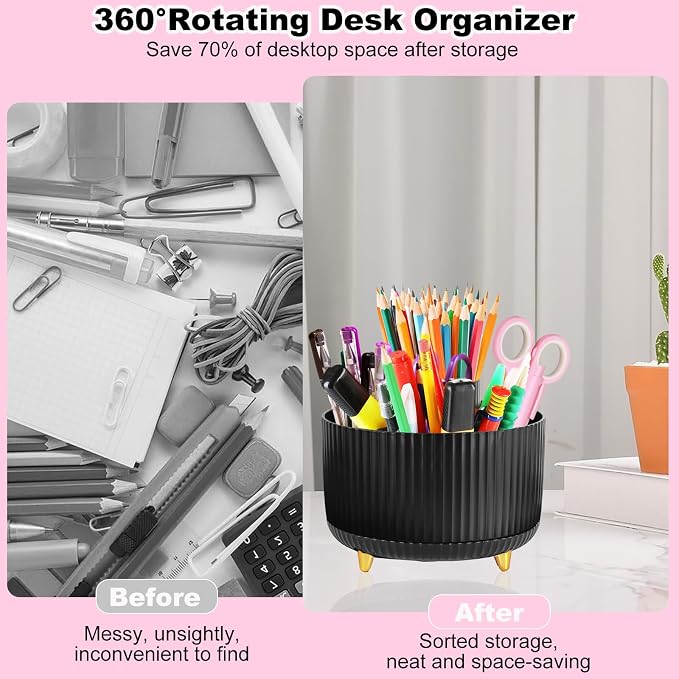 Gawsey Desk Organizers and Accessories with Desk Organizer | 360° Rotating Pen Holder and Office Supplies, Cute Stationery Supplies Set