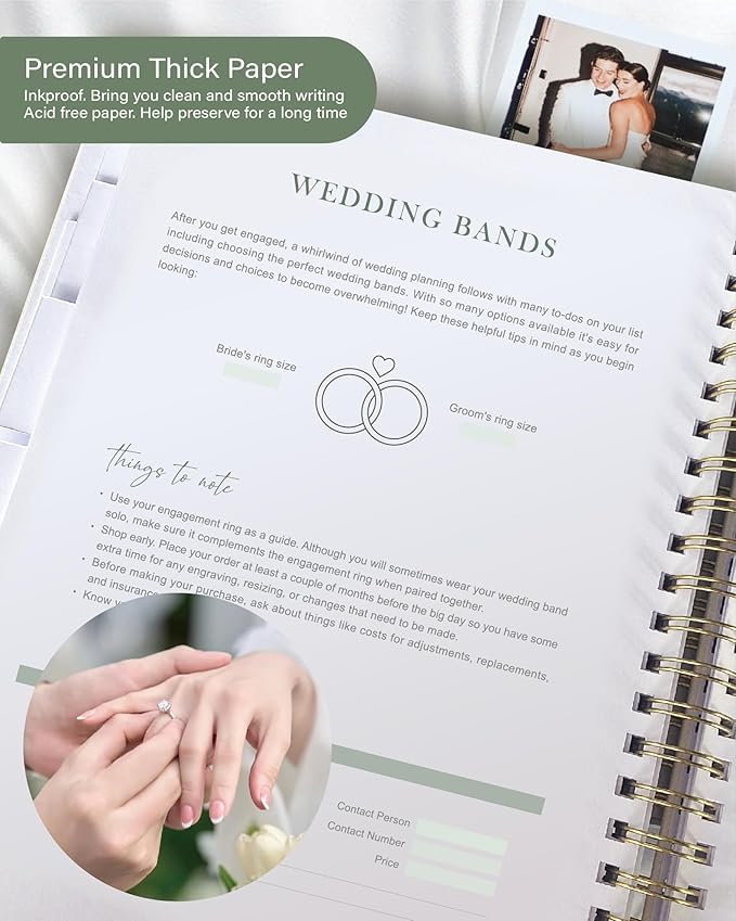 Wedding Planner Book and Organizer for Bride, Elegant Linen Cover Wedding Planning Binder with Checklists, Pockets & Calendars,Perfect Engagement Gifts for Couples