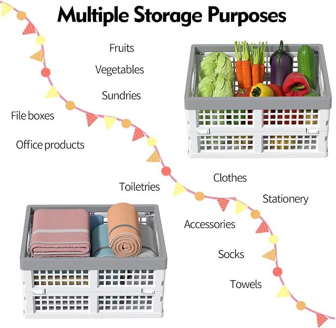 15L Plastic Collapsible Crates, Folding Storage Basket Bin, Pack of 4