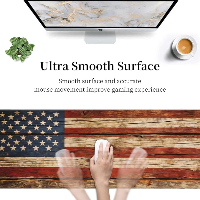 American Antique Flag Wood Gaming Mouse Pad, Large Mouse Pad for Desk Mat XXL XL Mousepad, Big Keyboard Pad Office Desk Accessories Decor