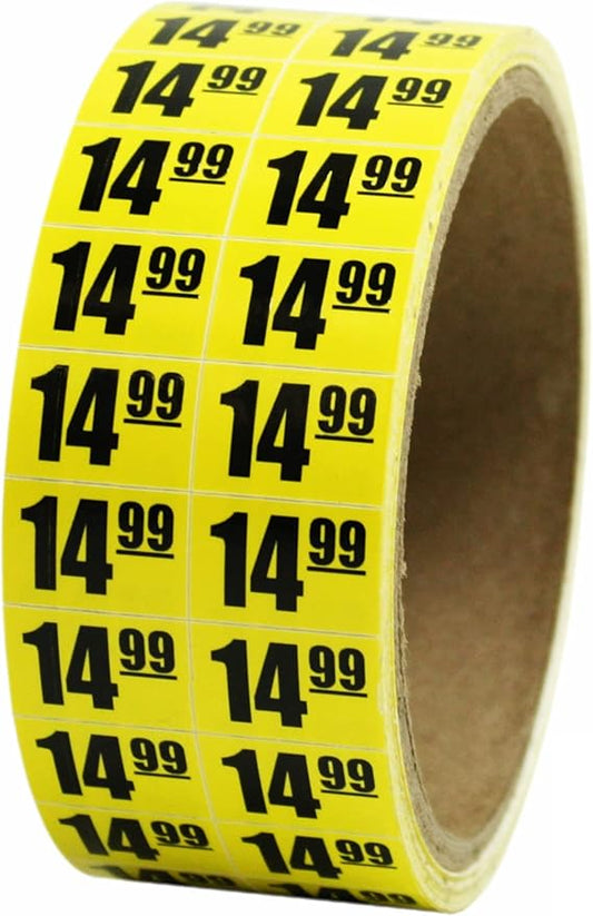 $14.99 In-Store Use Bright Yellow Labels - 3/4" x 1/2" - Roll of 1000 #MSLW3414