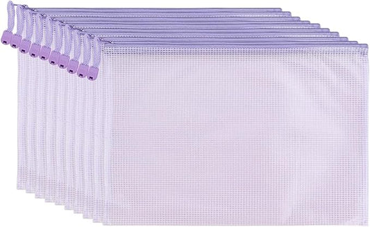 Lifup 10 Pack Mesh Zipper Pouch Bags, A5 Waterproof Zipper Bags for Organizing Storage File Folders for Teacher School Classroom Office Supplies Purple