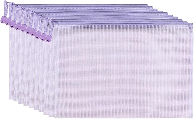 Lifup 10 Pack Mesh Zipper Pouch Bags, A4 Waterproof Zipper Bags for Organizing Storage File Folders for Teacher School Classroom Office Supplies Purple