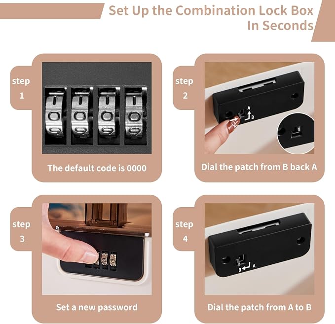 Secure 4.2 Gallon Lockable Storage Box with Combination Code | Medication Lock Box for Home & Office | Personal Item Organizer (White & Coffee)