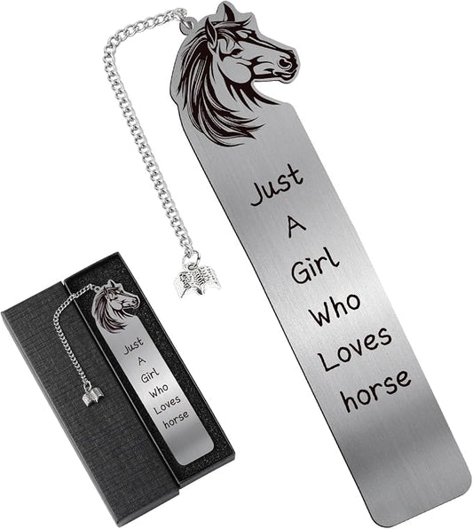 Horse Bookmark Gifts for Women - Funny Just A Girl Who Loves Horse Metal Book Marks Cute Animal Bookmarks Best Stuff Decor Reading Kids Daughter Students Teacher School Birthday Graduation
