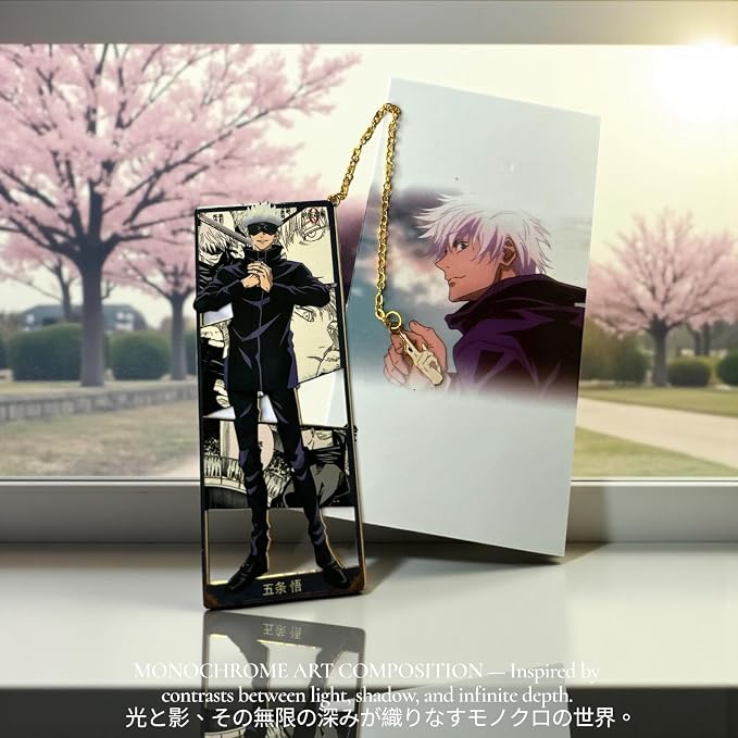 Anime Bookmark Gojo Satoru Metal Bookmark with Chain Japanese Style Manga Accessories Otaku Collectible Reading Gift Anime Gifts Gojo Gifts Book Lover Present Japanese Anime Merch (Sensei)