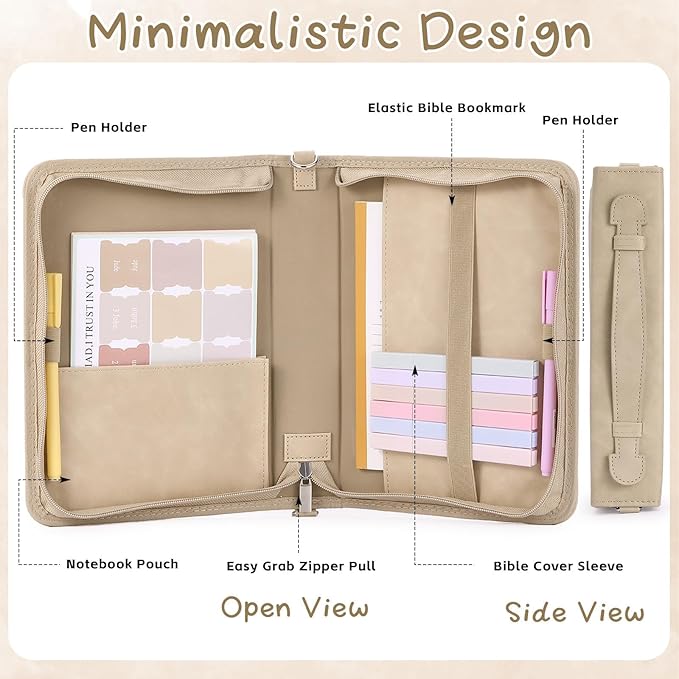 19PCS Floral Khaki Leather Bible Cover for Women Bible Cover Cases for Teen Girls Christmas Gift Christian Bags Journaling Kit with Shoulder Strap Highlighter Pens & Book Marker 10.47 * 7.48 * 2.17in