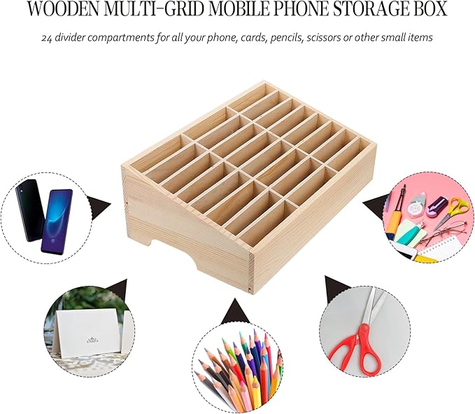 Veemoon Box Classroom Holders Cell Mobile Meeting Phone Office Wooden Multi- Shelf Grids Home Room Supplies Cells Storage Management Teachers Temporary Desktop Holder Organizers