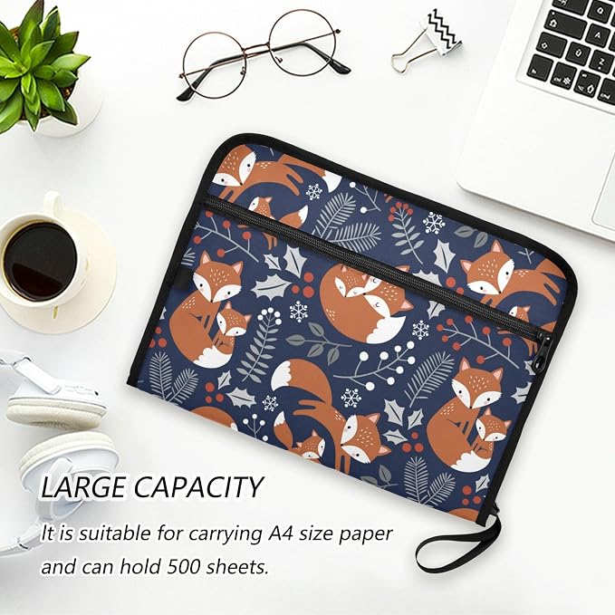 Cute Fox Family Tree Leaves 13 Pockets Expanding File Folder with Sticky Labels Accordion File Folder Document Organizer Letter Size A4 Papers Expandable File Keeper
