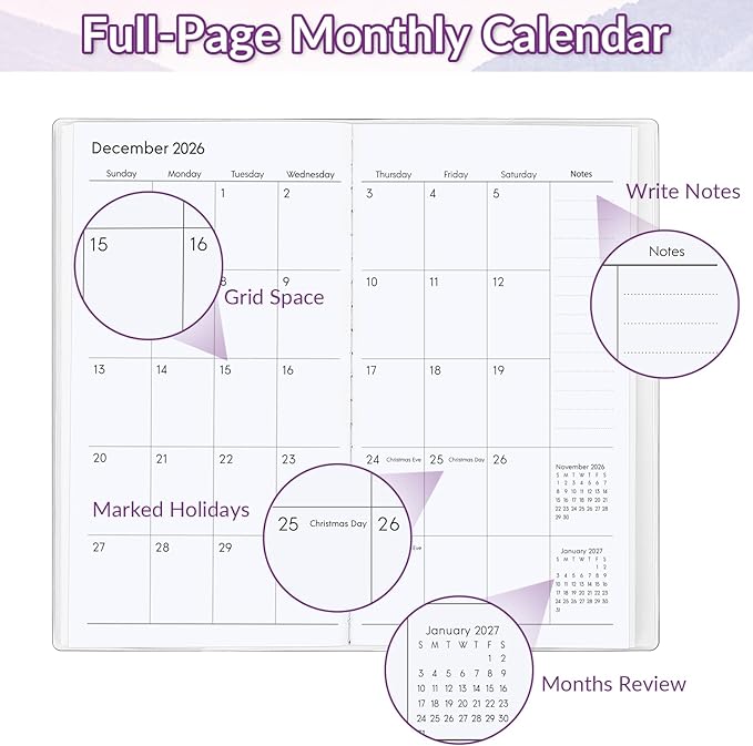Pocket Calendar 2025-2027, Purse Monthly Planner - 3.7" x 6.7" - Runs from July 2025 Until December 2027, 2026 Pocket Calendar with Mountain PVC Cover for Office