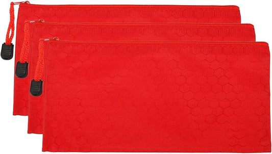 PATIKIL Waterproof Zipper File Bags, 3 Pack A6 Document Holders Pencil Pouch for Office, Red
