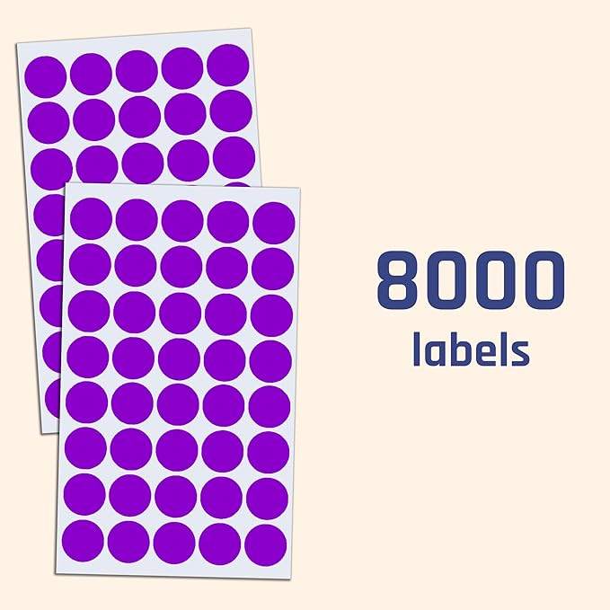 TownStix 8000 Pack, 3/4" Round Dot Stickers Circle Labels - Purple