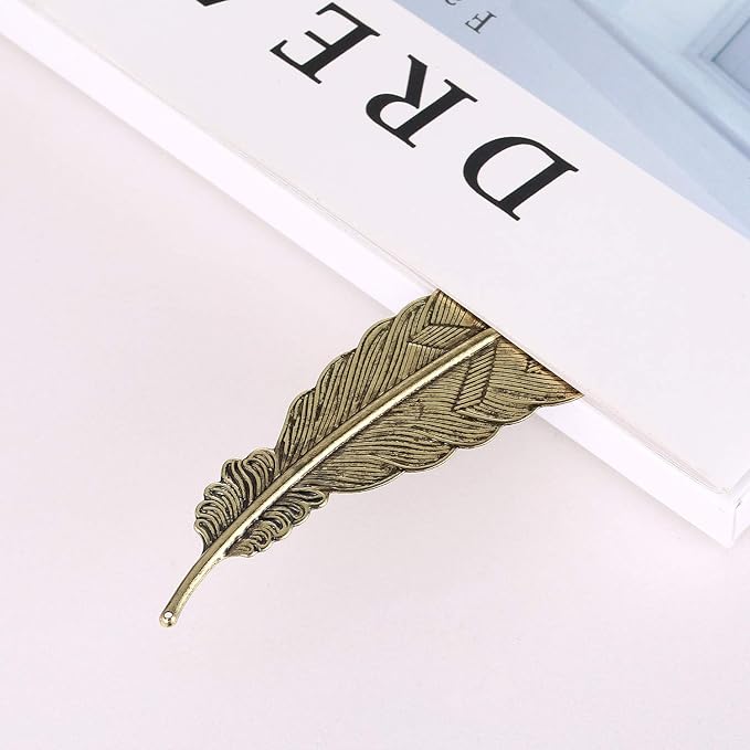 16 Pieces Metal Feather Bookmarks Assorted Vintage Feather Shape Book Marker Feather Ornament Metal Bookmark, Simple Elegant and Thin, Gifts for Book Lovers