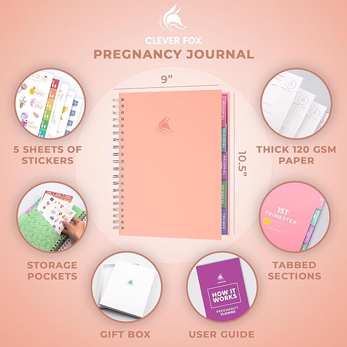 Clever Fox Pregnancy Journal & Memory Book - Pregnancy Planner & Notebook for Expecting Moms – Baby Keepsake, First Time Moms Gift (Peach Pink, 9" x 10.5")