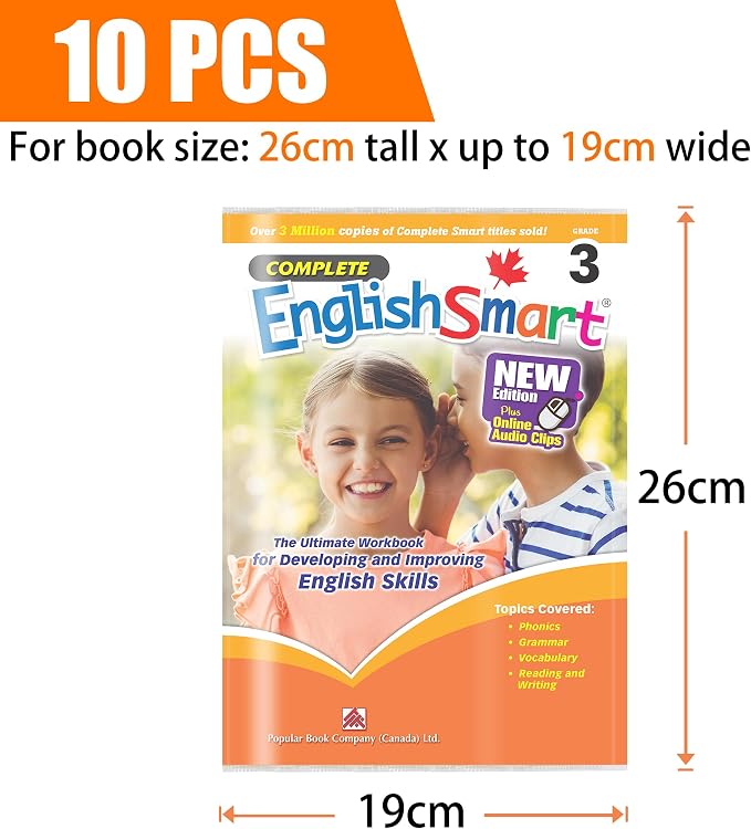 Book Covers, 10 Pieces Transparent Waterproof Plastic Book Sleeve Notebook Protector Book Cover for Books 19x26cm