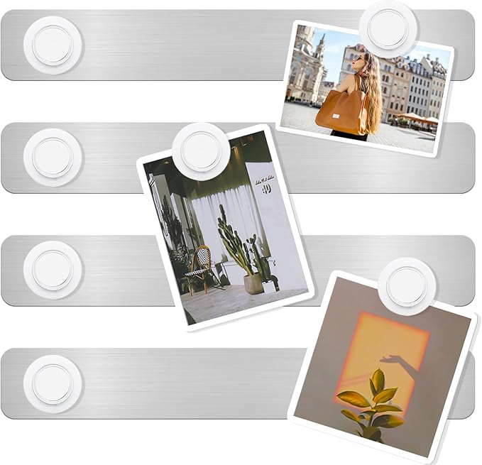 ZDZBLX Magnetic Board 4-Pack, Frameless Memo Bulletin Board Bar for Wall | Adhesive Backing Metal Magnet Board Strips for Office, Home, Kitchen | Includes 7 Strong White Magnet | Metal Magnetic Strips