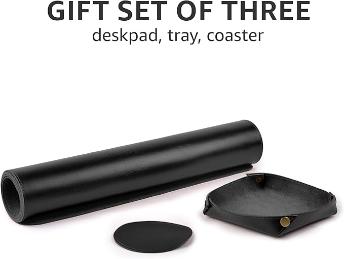 LEATHER VILLAGE Real Leather Desk Pad (3mm) Thick Double Layer Desk Mat Cover Blotter Large Full Grain Protector for Keyboard, Mouse & Laptop – Office Table Mat & Desktop Accessories–(32''x16'')-Black