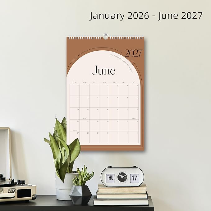 Aesthetic Wall Calendar 2026, 18 Monthly Vertical Calendar January 2026 to June 2027, 15" x 10" Modern Wall Hanging Calendar for School, Home, Office for Monthly Organizing & Planning (Green Vertical)