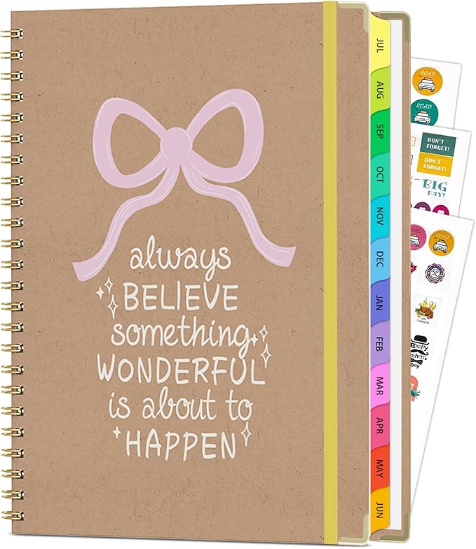 Planner 2026-2027, A4 Hardcover Weekly and Monthly Calendar Planner from July 2026 - June 2027, 8.5" x 11" Daily Agenda with Monthly Tabs, Spiral Bound, Inner Pocket, Cute Journal Organizer Notebook for Office School-Pink Bow