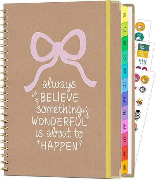 Planner 2026-2027, A4 Hardcover Weekly and Monthly Calendar Planner from July 2026 - June 2027, 8.5" x 11" Daily Agenda with Monthly Tabs, Spiral Bound, Inner Pocket, Cute Journal Organizer Notebook for Office School-Pink Bow