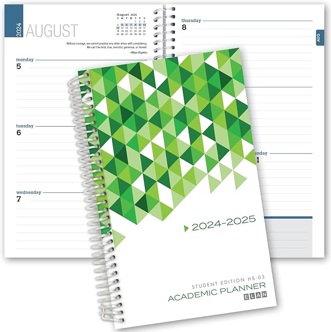 Elan Publishing Company Dated Student Planner for High School of College: Dated August 2024 - July 2025 (Green)