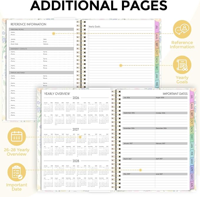 SKYDUE 2026-2027 Monthly and Weekly Academic Planner, July 2026-June 2027, 8.5"x11", Agenda Calendar with Colorful Tabs and Storage Pocket, Ideal for School Office Supplies
