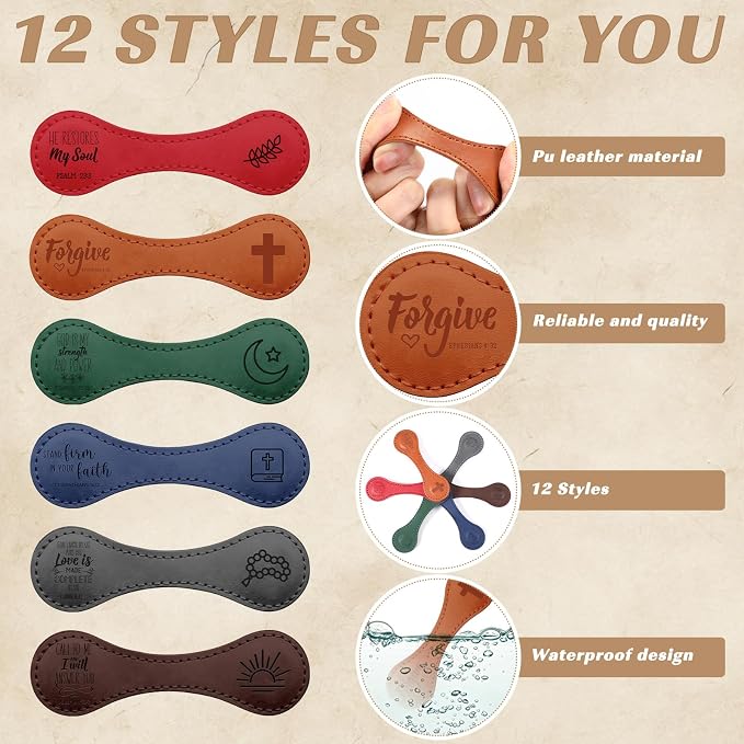Sinload 24 Pcs Magnetic Christian Bookmarks Fathers Day Christian Gifts, Leather Bible Verse Bookmarks Scripture Page Markers for Men Dad Godfather Sunday School Reading Church Bible Study (Cute)