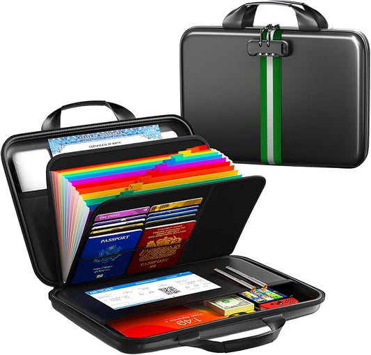 Fireproof Document Organizer with Lock, Rigid EVA File Box with 13-Pocket Accordion Folder for Important Documents & Tablets under 11", Lightweight Safe Storage for Home, Office & Travel (Small Size)