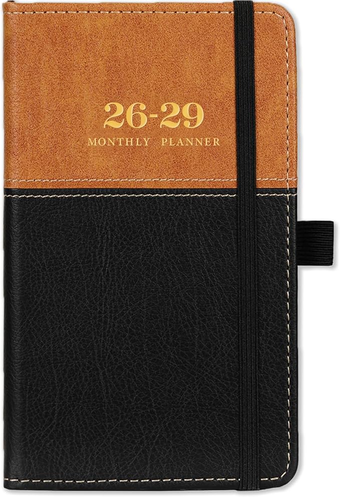 2026-2029 Pocket Calendar/Planner - 3 Year Monthly Pocket Calendar 2026-2029, from July 2026 to June 2029, 6.4" x 3.8", with Elastic Closure, Water Proof Leather