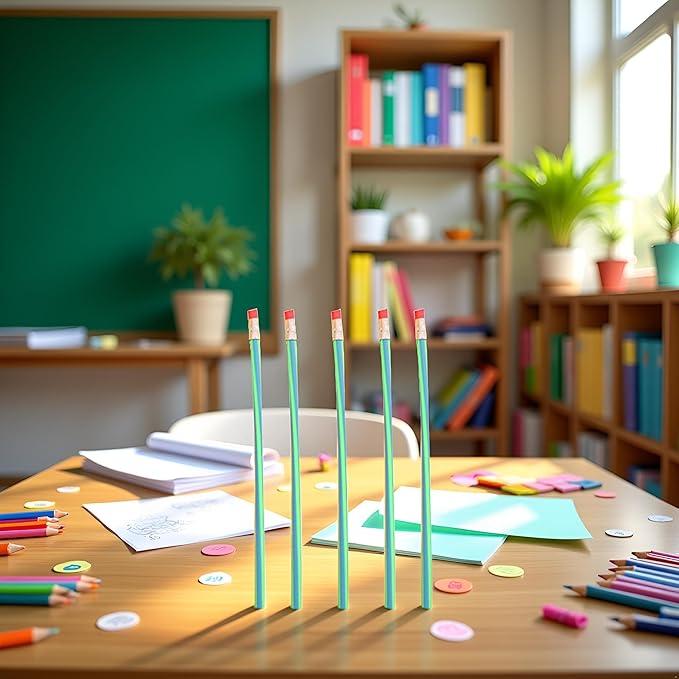 5 Pcs Green School Supplies Colorful Magic Bendy Flexible Soft Pencils Pen with Eraser Study Gift Woodcase Lead Pencils