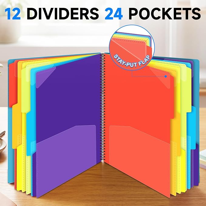 24 Pocket Poly Project Organizer for Office & Home, Large Capacity Expandable File Folder with Dividers, Heavy Duty Accordion Folder for Documents, Bills, Files Organization (Blue)