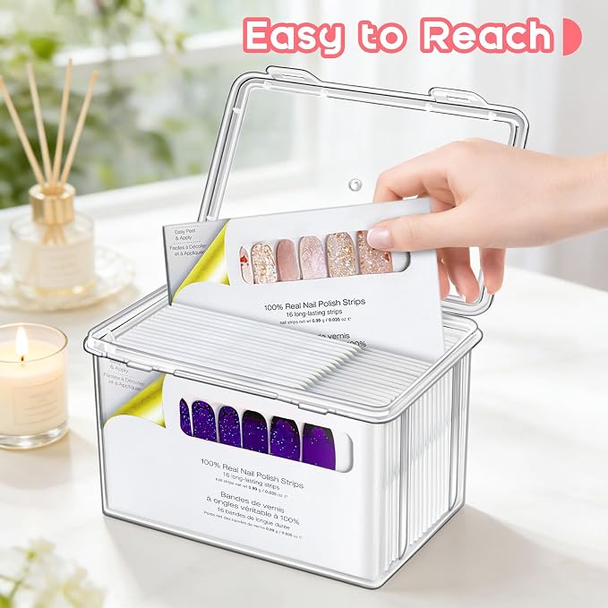 Vowcarol Storage Box for Color Street Nail Strips, Clear Plastic Art & Craft Organizer