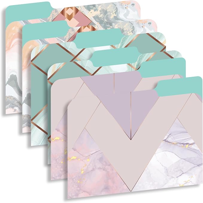Decorative File Folders 1/3 Cut Tab, 12 Pack Marble Design, Heavyweight Laminated Letter Size (9.5” x 11.5”), Stylish Fashion File Folders for Home, Office & School Organization (Gold Marble)