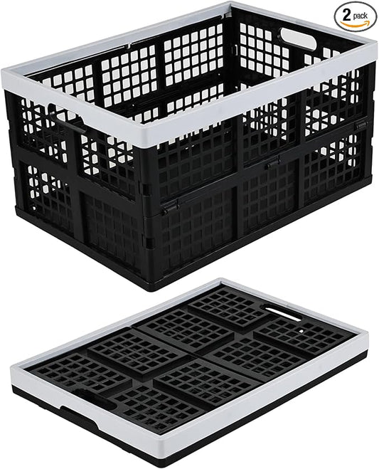 Esdiplot 2 Pack 42 L Collapsible Storage Crates, Stacking Folding Storage Basket, , Plastic Collapsible Milk Crates