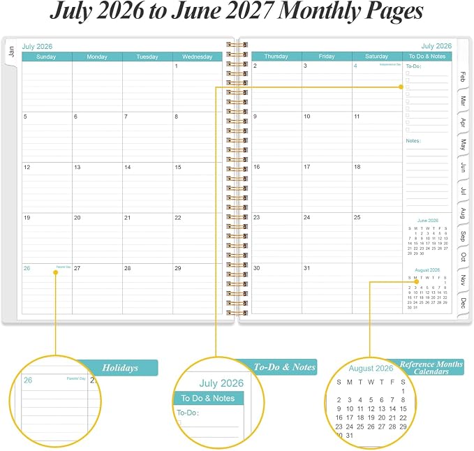 2026-2027 Planner - Weekly Monthly Planner 2026-2027 from July 2026 to June 2027 with 12 Monthly Tabs, Flexible Cover, Inner Pocket, 8.5" x 11", Blue Leaf Flower