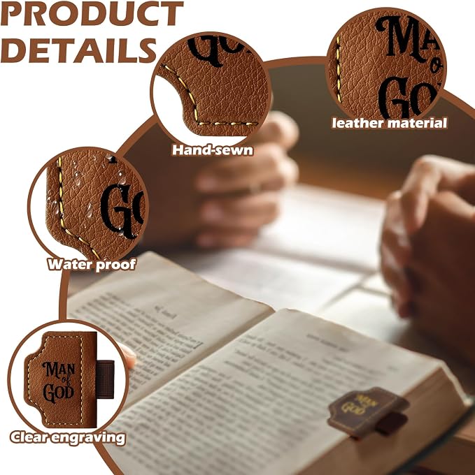 12 Pcs Man of God Religious Gifts for Men Father Day Christian Magnetic Leather Bookmark with Pen Holder Bulk Church Bible Verse Magnetic Bookmark Gifts for Man Book Lovers