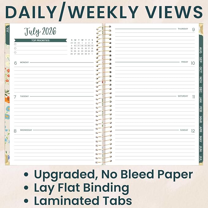 bloom daily planners HARDCOVER Planner 2026-2027 for Women - Academic Year (July 2026 - July 2027) 13 Months - A5 Monthly & Weekly Agenda Book - 5.5” x 8.25” - Garden Party, Beige
