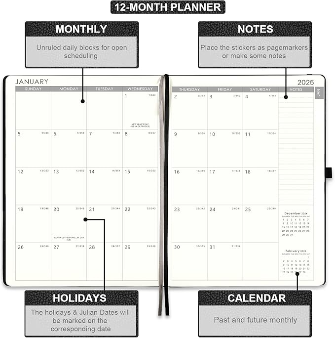 2026-2027 Planner - Weekly & Monthly Planner 2026-2027 with Pen Loop, to Achieve Your Goals & Improve Productivity, July 2026 - June 2027, Thick Paper, Inner Pocket, 8.5" x 11" - Black