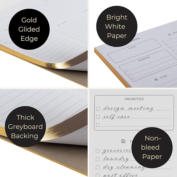 BLU MONACO | Black Undated Weekly Planner Notepad with 52 Tear-Off Sheets | Weekly To-Do List Pad for Scheduling, Goals & Desk Planning | Stylish Desk Calendar Organizer